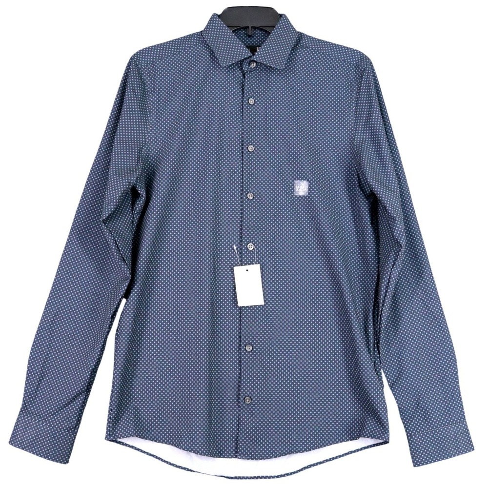 J.Ferrar Slim Fit Dress Shirt Mens S Navy Diamond Print Stretch NWT